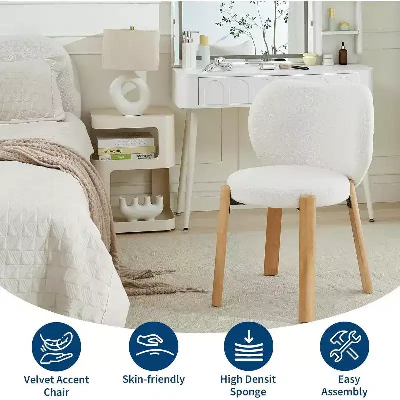 Cute Vanity Chair with Love Backrest, Modern Makeup Vanity Stool Teddy Fabric for Dressing Home Office Bedroom Dinning Room and Living Room