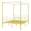 VEVOR Queen Size Canopy Bed Frame, Metal Canopy Bed with Minimalist Headboard & Four Posters Design, Heavy Duty Steel Slats Support, Gold