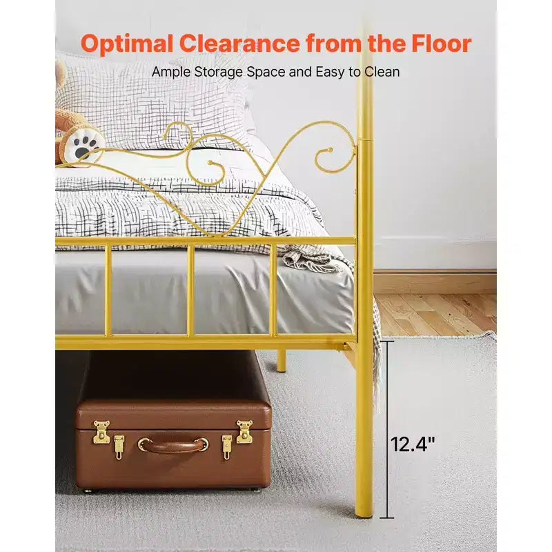 VEVOR Queen Size Canopy Bed Frame, Metal Canopy Bed with Minimalist Headboard & Four Posters Design, Heavy Duty Steel Slats Support, Gold