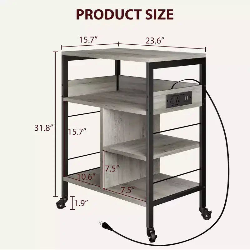 Printer Stand, 4-Tier Mobile Printer Cart with 2 Outlets & 2 USB Ports - Rolling Industrial Stand (Home Office/Scanner/Fax)