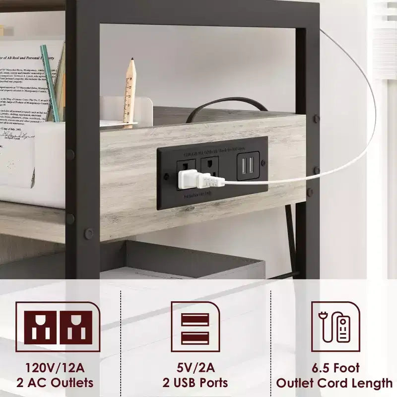 Printer Stand, 4-Tier Mobile Printer Cart with 2 Outlets & 2 USB Ports - Rolling Industrial Stand (Home Office/Scanner/Fax)