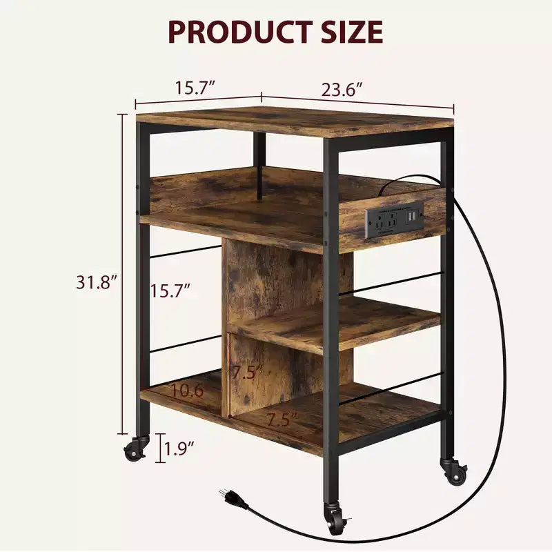 Printer Stand, 4-Tier Mobile Printer Cart with 2 Outlets & 2 USB Ports - Rolling Industrial Stand (Home Office/Scanner/Fax)