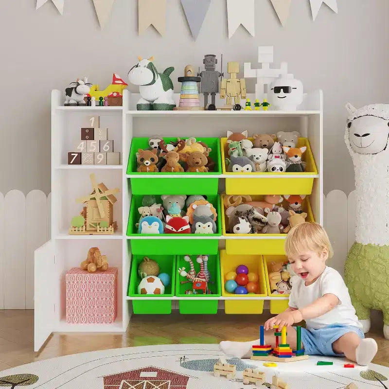 Kids Toy Storage Organizer with 8 Removable Bins and Bookshelf, Large Toy Box for Study Room, Bedroom, Kids Room, Classroom & Nursery