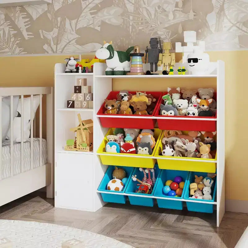 Kids Toy Storage Organizer with 8 Removable Bins and Bookshelf, Large Toy Box for Study Room, Bedroom, Kids Room, Classroom & Nursery