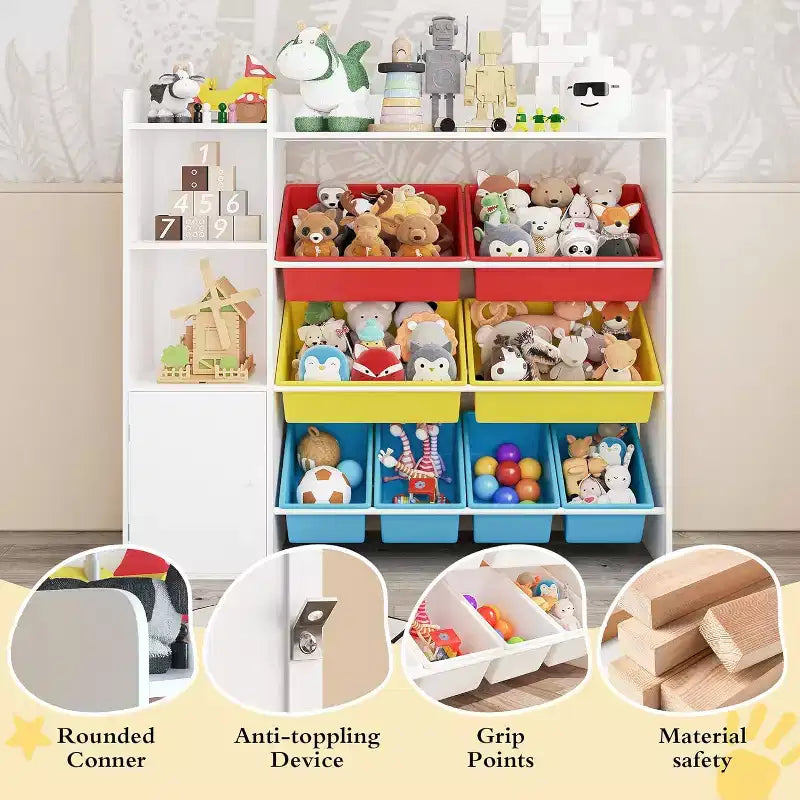 Kids Toy Storage Organizer with 8 Removable Bins and Bookshelf, Large Toy Box for Study Room, Bedroom, Kids Room, Classroom & Nursery