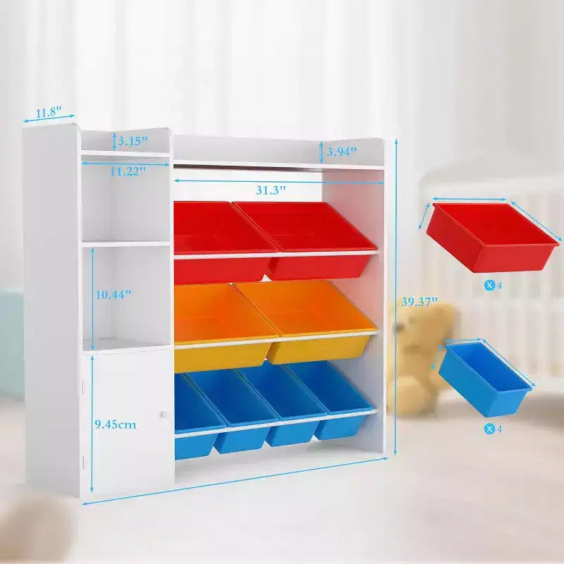 Kids Toy Storage Organizer with 8 Removable Bins and Bookshelf, Large Toy Box for Study Room, Bedroom, Kids Room, Classroom & Nursery