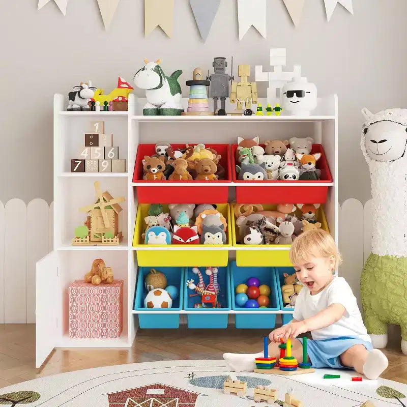Kids Toy Storage Organizer with 8 Removable Bins and Bookshelf, Large Toy Box for Study Room, Bedroom, Kids Room, Classroom & Nursery