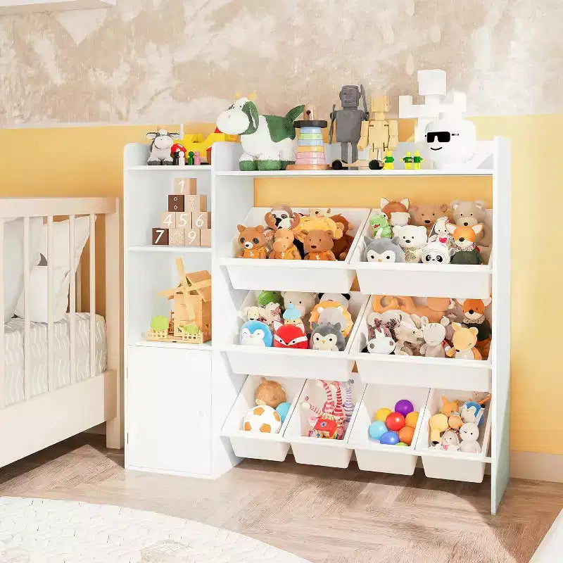 Kids Toy Storage Organizer with 8 Removable Bins and Bookshelf, Large Toy Box for Study Room, Bedroom, Kids Room, Classroom & Nursery