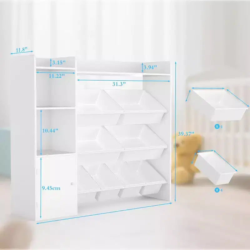 Kids Toy Storage Organizer with 8 Removable Bins and Bookshelf, Large Toy Box for Study Room, Bedroom, Kids Room, Classroom & Nursery