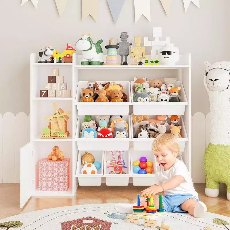 Kids Toy Storage Organizer with 8 Removable Bins and Bookshelf, Large Toy Box for Study Room, Bedroom, Kids Room, Classroom & Nursery