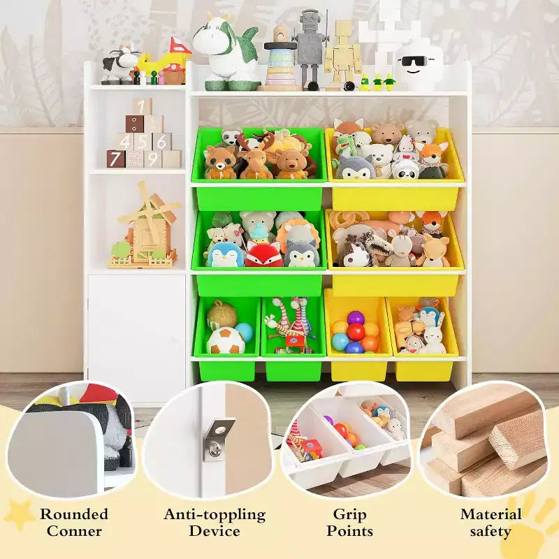 Kids Toy Storage Organizer with 8 Removable Bins and Bookshelf, Large Toy Box for Study Room, Bedroom, Kids Room, Classroom & Nursery