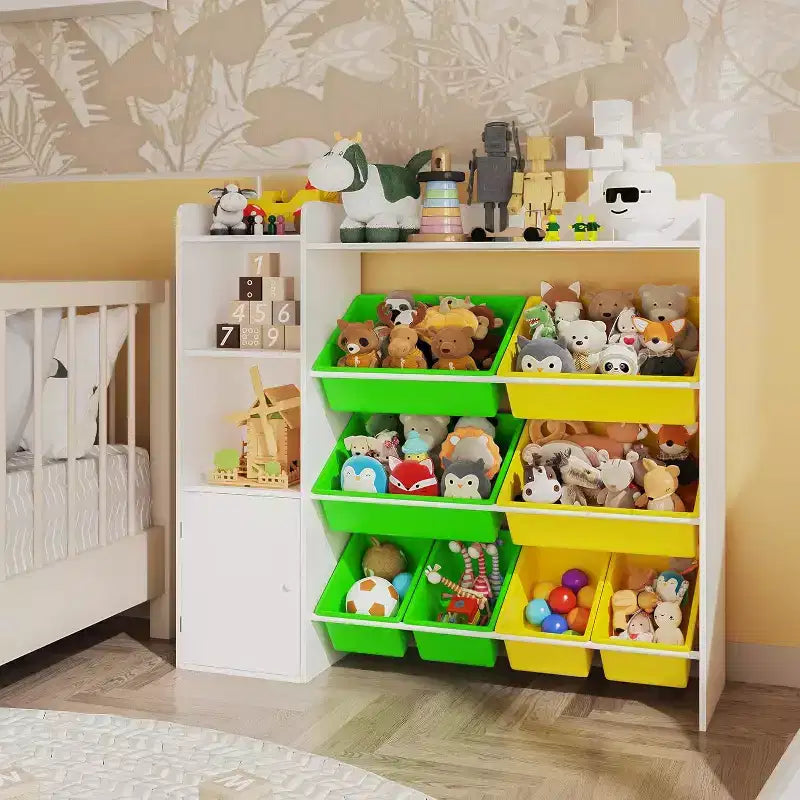 Kids Toy Storage Organizer with 8 Removable Bins and Bookshelf, Large Toy Box for Study Room, Bedroom, Kids Room, Classroom & Nursery