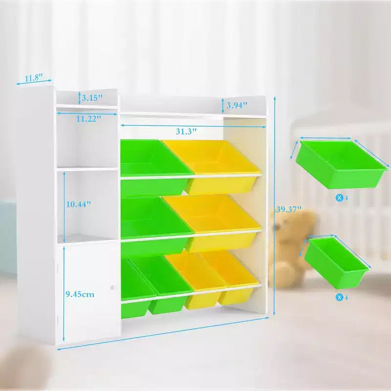 Kids Toy Storage Organizer with 8 Removable Bins and Bookshelf, Large Toy Box for Study Room, Bedroom, Kids Room, Classroom & Nursery