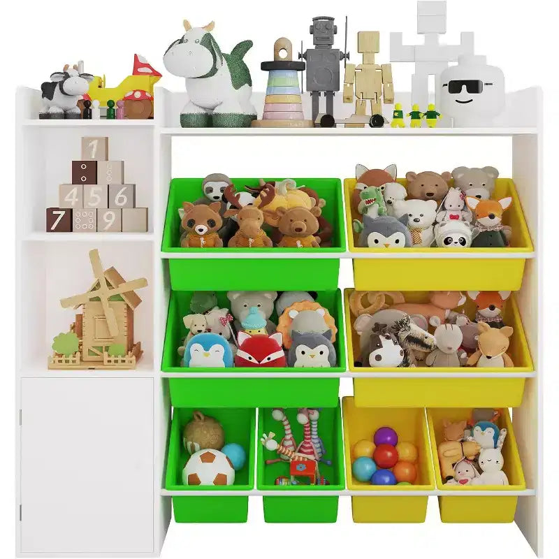 Kids Toy Storage Organizer with 8 Removable Bins and Bookshelf, Large Toy Box for Study Room, Bedroom, Kids Room, Classroom & Nursery