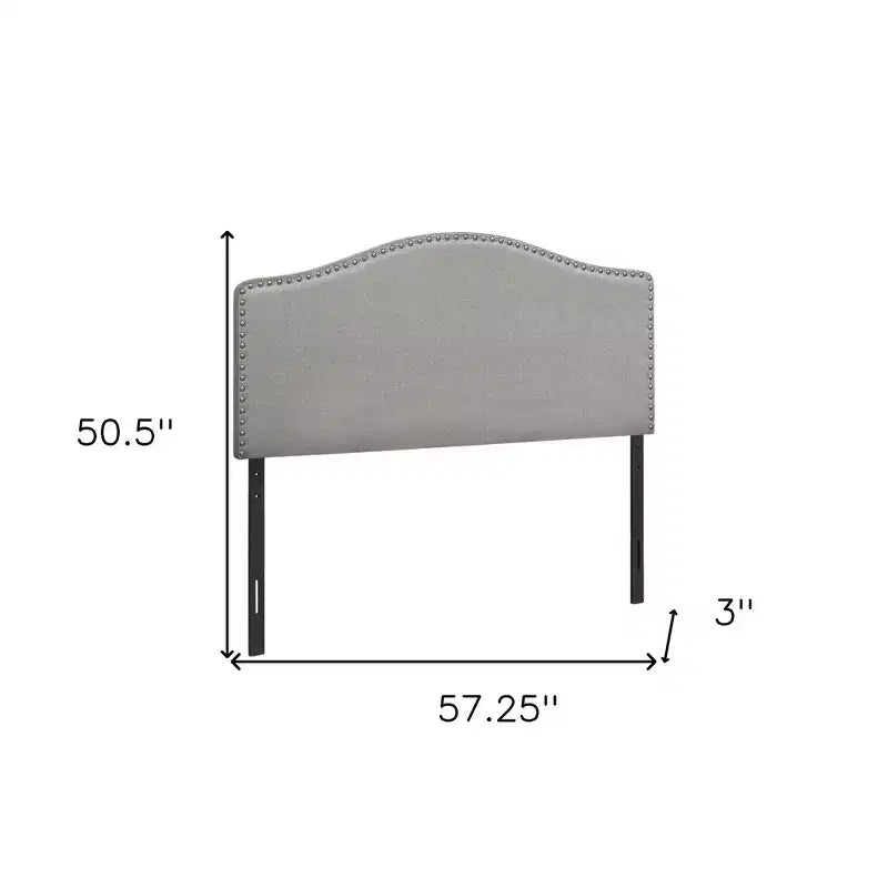 HomeRoots Gray Linen Blend Upholstered Arched Full Headboard With Nail Head Trim