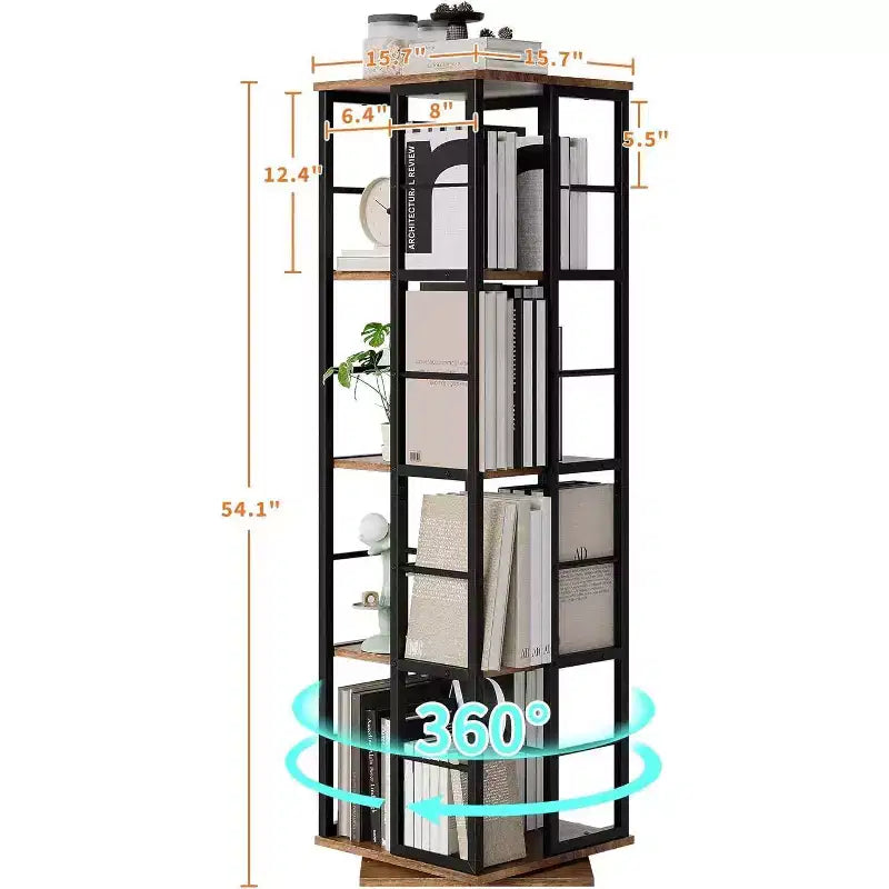 Acekool 4-Tier Metal Rotating Bookshelf, 360 Ball Bearing Storage Rack, Corner Organizer, Industrial