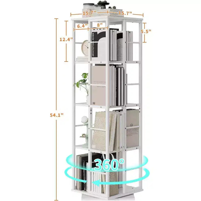 Acekool 4-Tier Metal Rotating Bookshelf, 360 Ball Bearing Storage Rack, Corner Organizer, Industrial