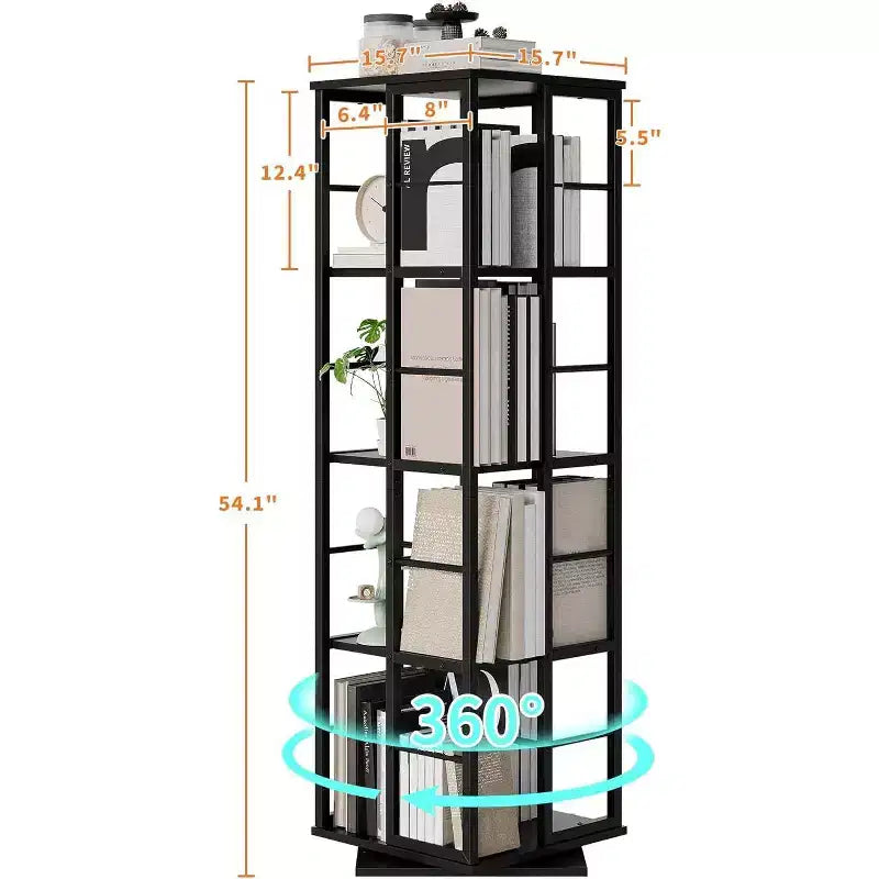 Acekool 4-Tier Metal Rotating Bookshelf, 360 Ball Bearing Storage Rack, Corner Organizer, Industrial