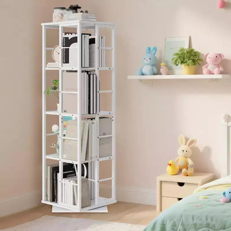 Acekool 4-Tier Metal Rotating Bookshelf, 360 Ball Bearing Storage Rack, Corner Organizer, Industrial