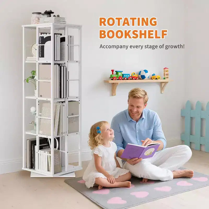Acekool 4-Tier Metal Rotating Bookshelf, 360 Ball Bearing Storage Rack, Corner Organizer, Industrial