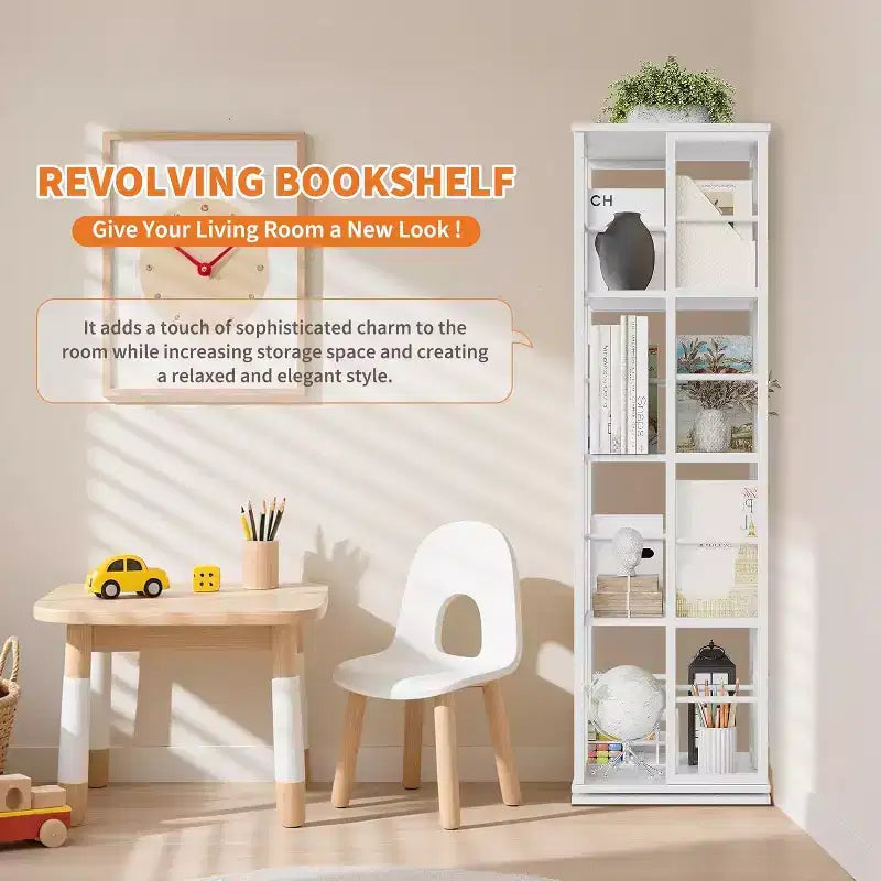 Acekool 4-Tier Metal Rotating Bookshelf, 360 Ball Bearing Storage Rack, Corner Organizer, Industrial