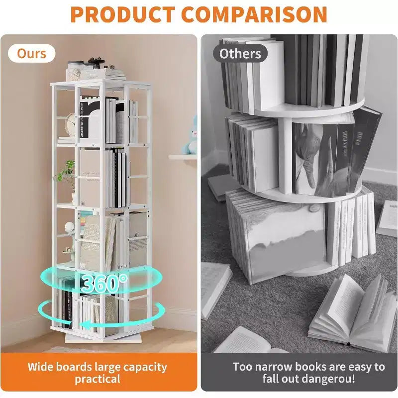 Acekool 4-Tier Metal Rotating Bookshelf, 360 Ball Bearing Storage Rack, Corner Organizer, Industrial