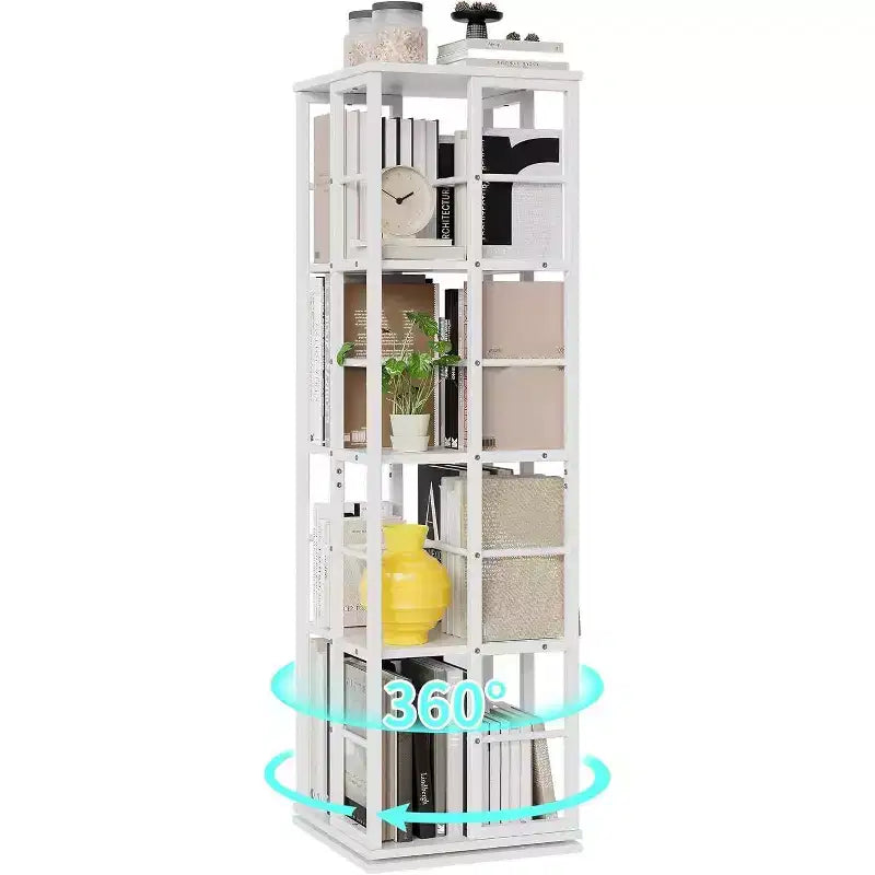 Acekool 4-Tier Metal Rotating Bookshelf, 360 Ball Bearing Storage Rack, Corner Organizer, Industrial