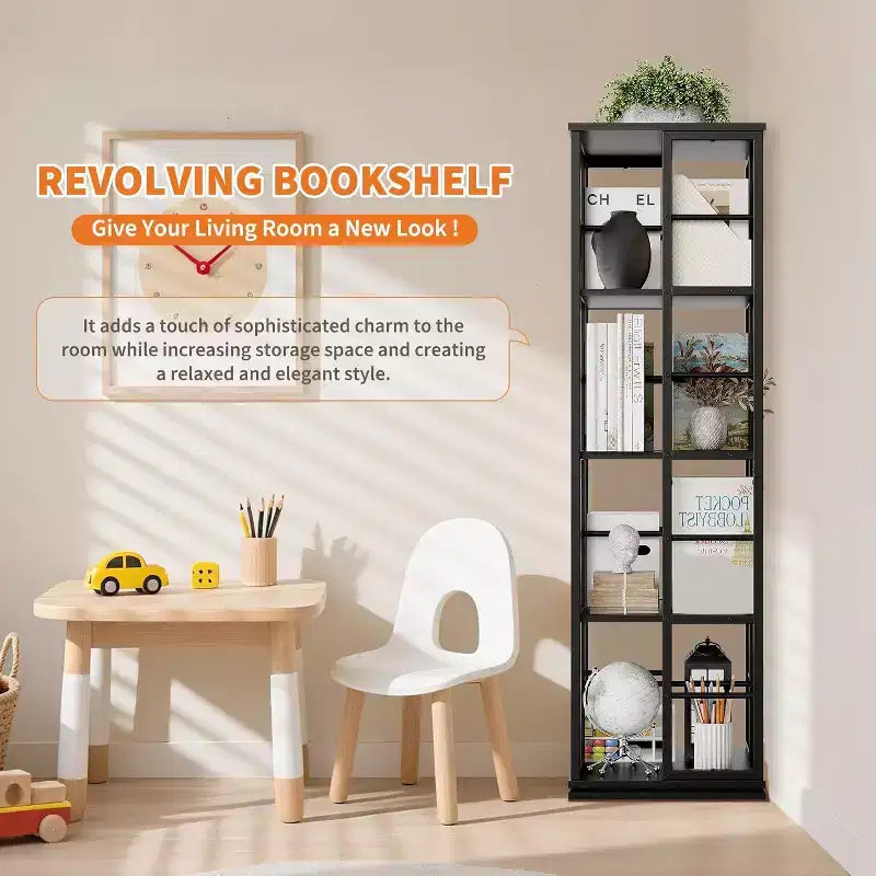 Acekool 4-Tier Metal Rotating Bookshelf, 360 Ball Bearing Storage Rack, Corner Organizer, Industrial