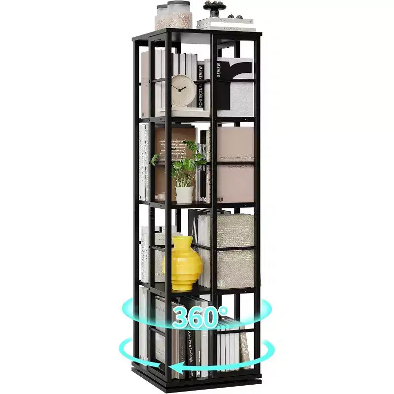 Acekool 4-Tier Metal Rotating Bookshelf, 360 Ball Bearing Storage Rack, Corner Organizer, Industrial