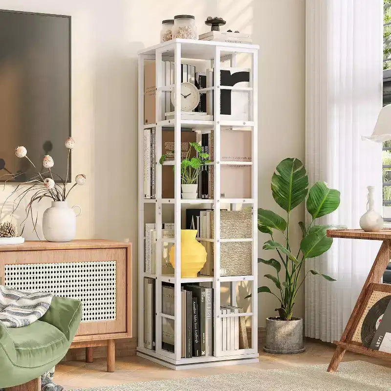 Acekool 4-Tier Metal Rotating Bookshelf, 360 Ball Bearing Storage Rack, Corner Organizer, Industrial