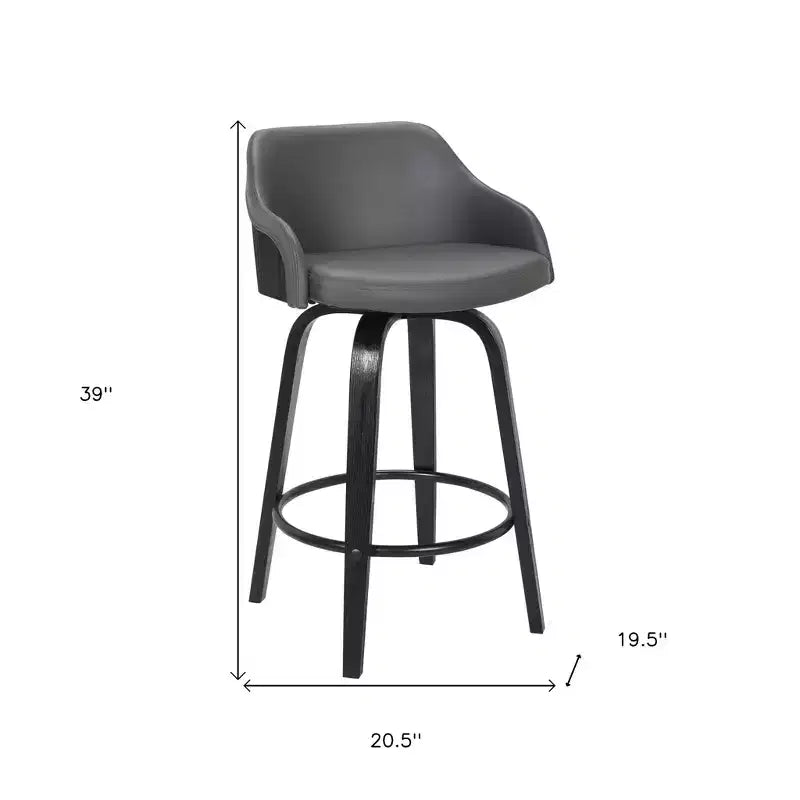 HomeRoots 30 Gray And Black Iron Swivel Low Back Bar Height Bar Chair