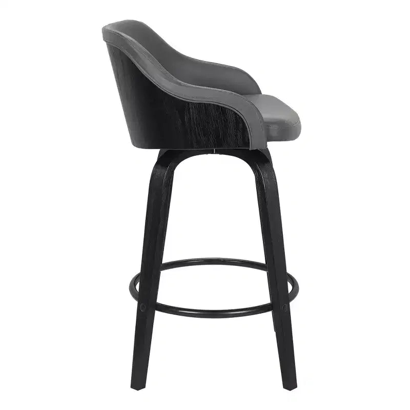 HomeRoots 30 Gray And Black Iron Swivel Low Back Bar Height Bar Chair