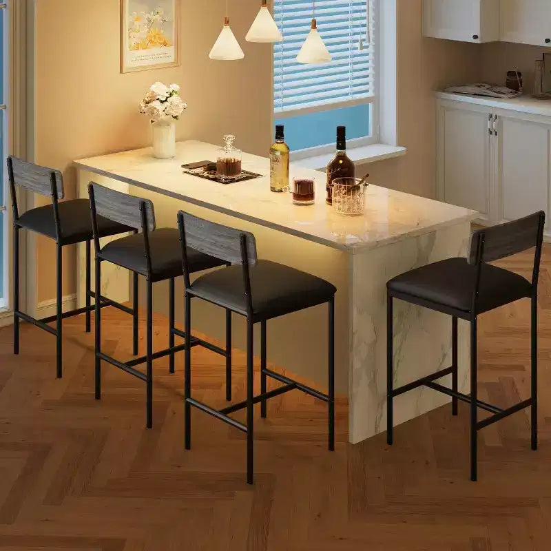 Bar Stools Set of 4, Kitchen Bar Stools with Footrest,Upholstered Counter Height Barstools, Bar Chairs with Back for Kitchen Island, Apartment