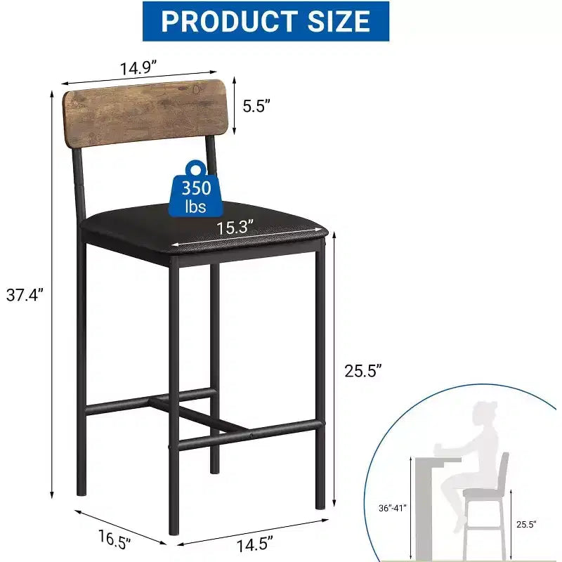 Bar Stools Set of 4, Kitchen Bar Stools with Footrest,Upholstered Counter Height Barstools, Bar Chairs with Back for Kitchen Island, Apartment