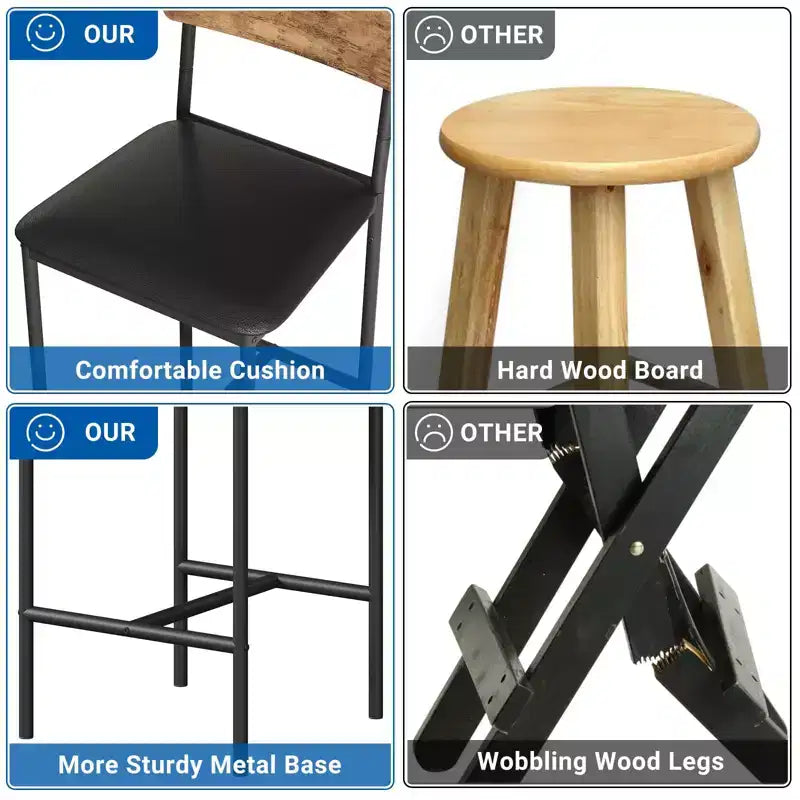Bar Stools Set of 4, Kitchen Bar Stools with Footrest,Upholstered Counter Height Barstools, Bar Chairs with Back for Kitchen Island, Apartment
