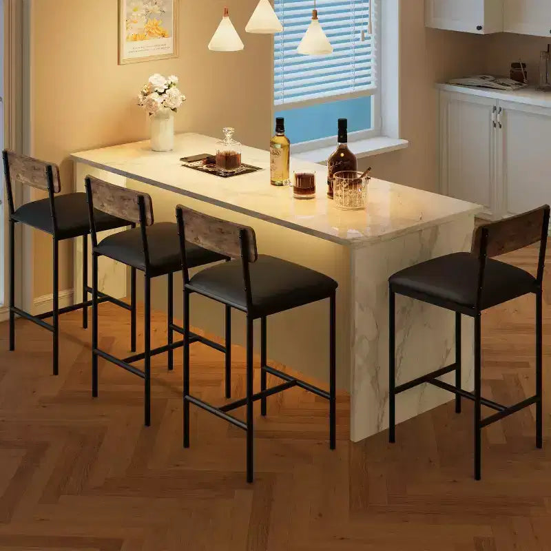 Bar Stools Set of 4, Kitchen Bar Stools with Footrest,Upholstered Counter Height Barstools, Bar Chairs with Back for Kitchen Island, Apartment