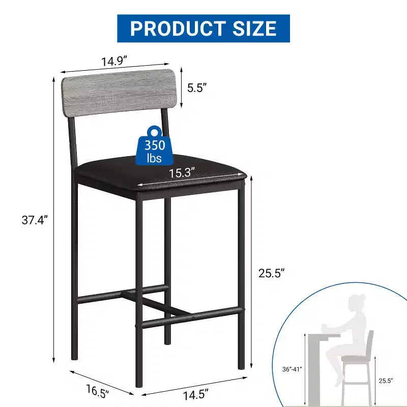 Bar Stools Set of 4, Kitchen Bar Stools with Footrest,Upholstered Counter Height Barstools, Bar Chairs with Back for Kitchen Island, Apartment
