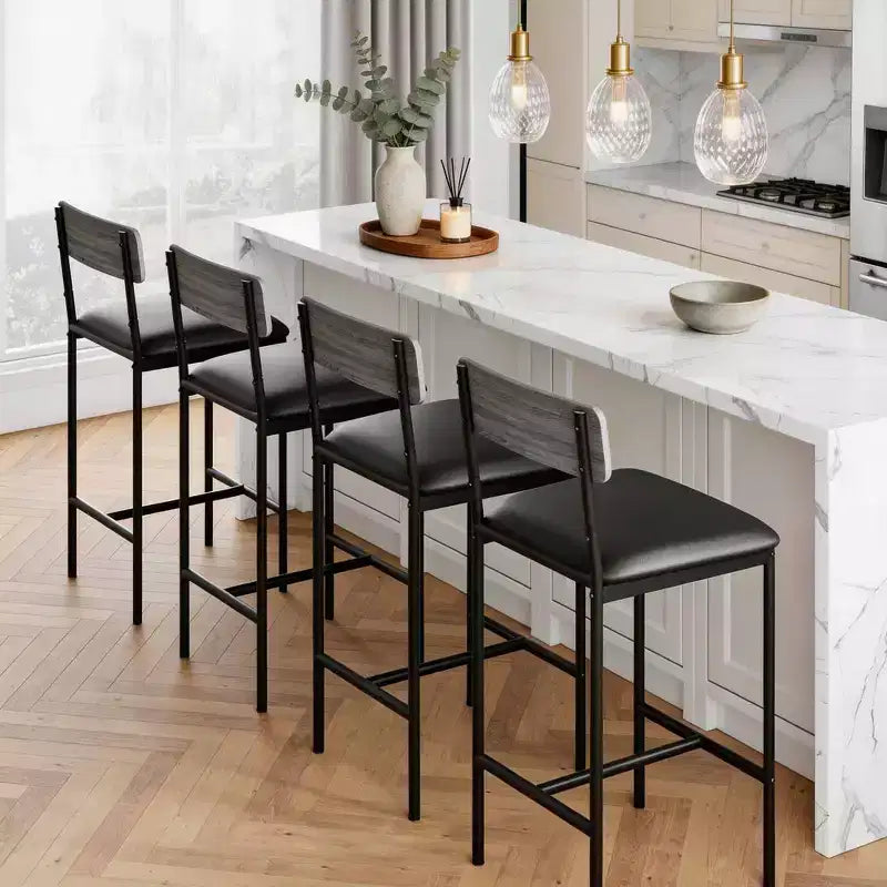 Bar Stools Set of 4, Kitchen Bar Stools with Footrest,Upholstered Counter Height Barstools, Bar Chairs with Back for Kitchen Island, Apartment