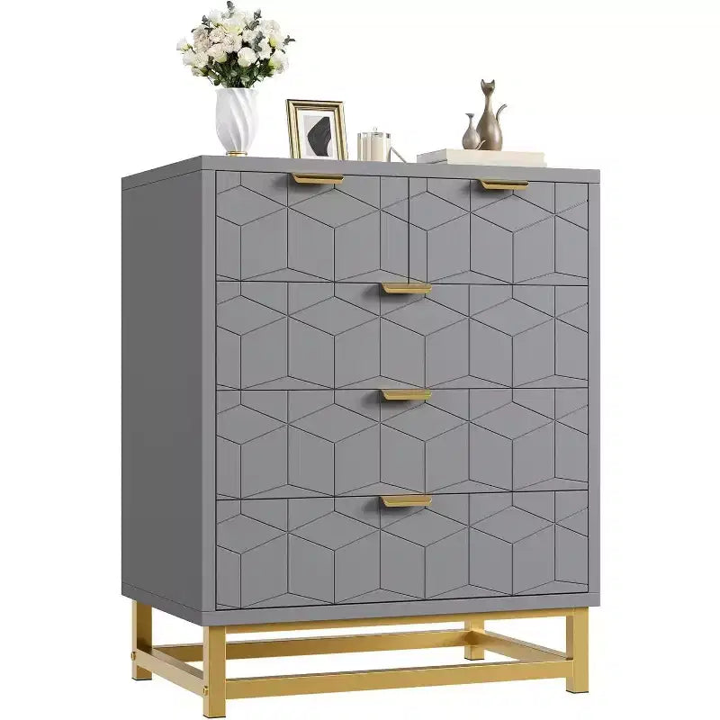 Acekool Modern 5-Drawer Storage Cabinet with Metal Handles for Bedroom, Living Room, or Entryway  White with Gold Metal Legs