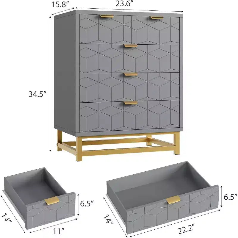 Acekool Modern 5-Drawer Storage Cabinet with Metal Handles for Bedroom, Living Room, or Entryway  White with Gold Metal Legs