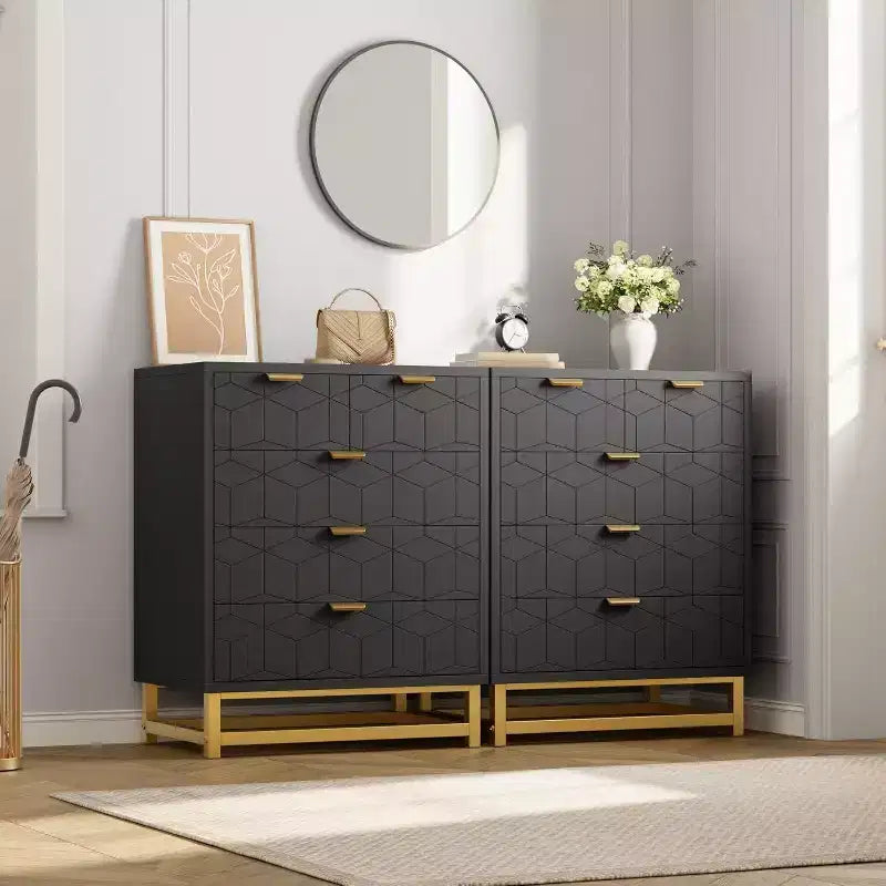 Acekool Modern 5-Drawer Storage Cabinet with Metal Handles for Bedroom, Living Room, or Entryway  White with Gold Metal Legs