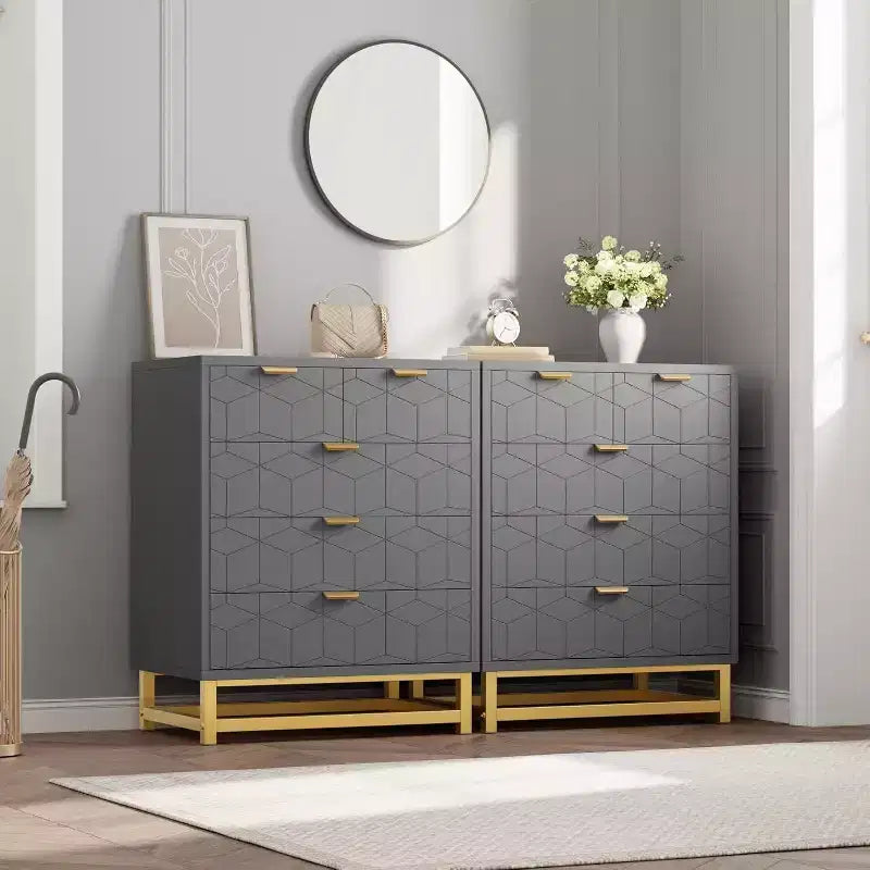 Acekool Modern 5-Drawer Storage Cabinet with Metal Handles for Bedroom, Living Room, or Entryway  White with Gold Metal Legs
