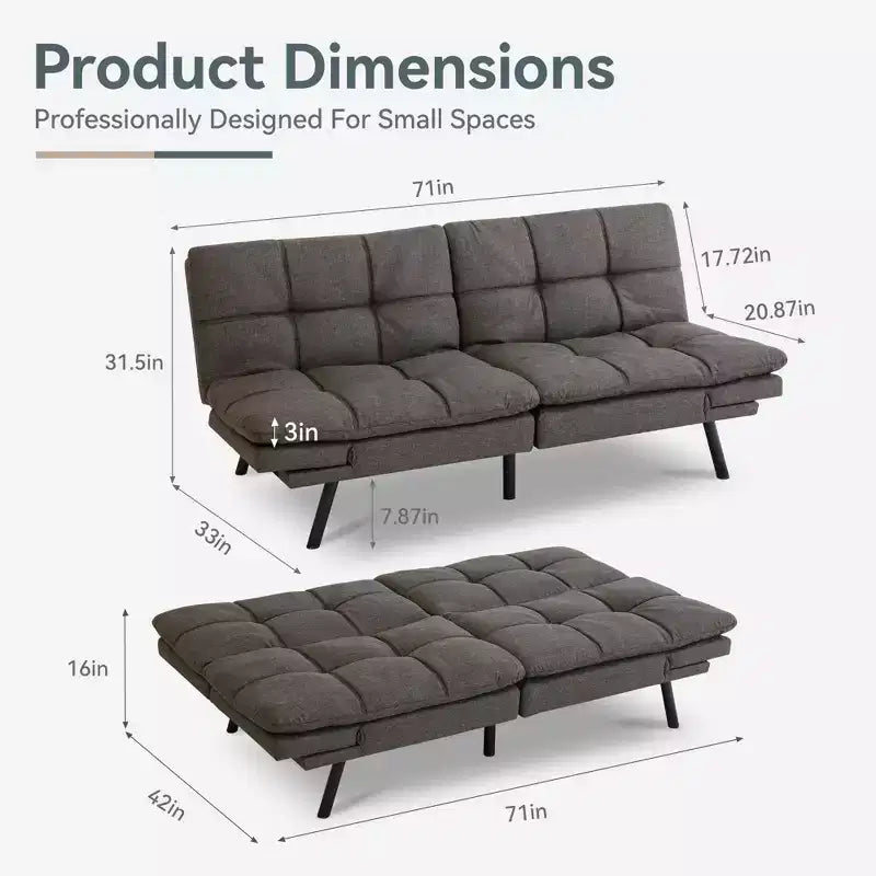 Dyonery 71 Sofa Bed Convertible Couch, Sofa Bed with Memory Foam, Adjustable Backrest & Armrests, Multifunctional Small Loveseat Sleeper Sofa