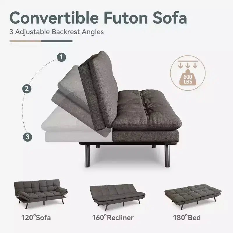 Dyonery 71 Sofa Bed Convertible Couch, Sofa Bed with Memory Foam, Adjustable Backrest & Armrests, Multifunctional Small Loveseat Sleeper Sofa