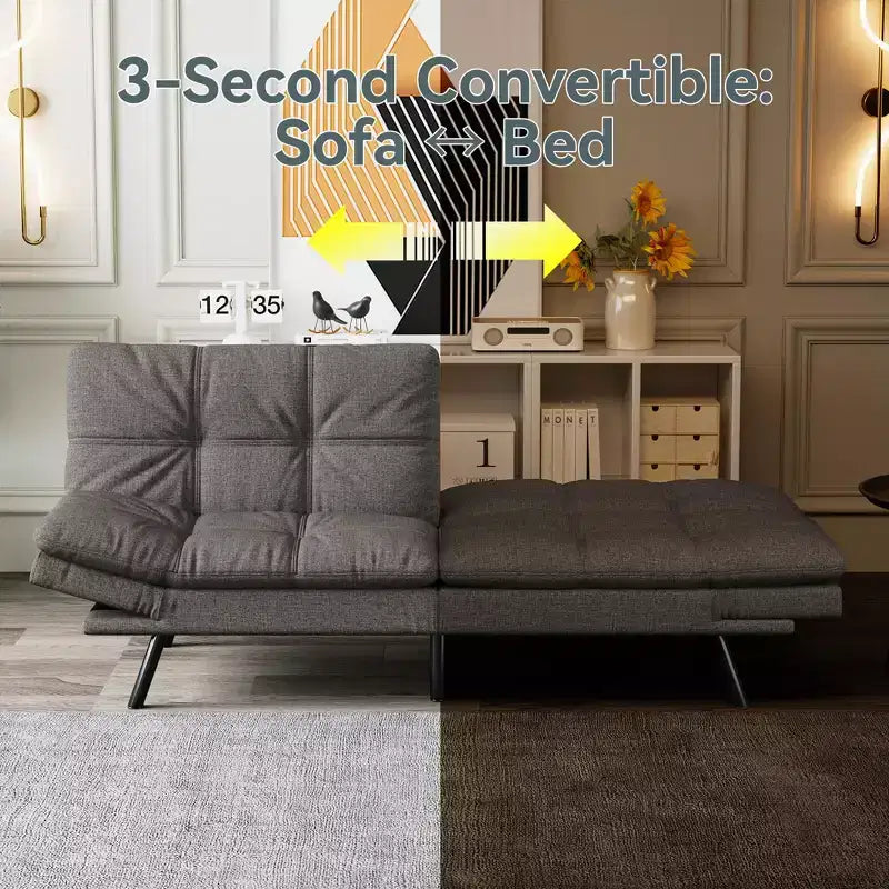 Dyonery 71 Sofa Bed Convertible Couch, Sofa Bed with Memory Foam, Adjustable Backrest & Armrests, Multifunctional Small Loveseat Sleeper Sofa