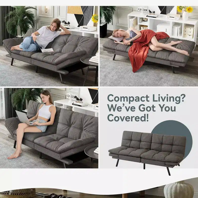 Dyonery 71 Sofa Bed Convertible Couch, Sofa Bed with Memory Foam, Adjustable Backrest & Armrests, Multifunctional Small Loveseat Sleeper Sofa