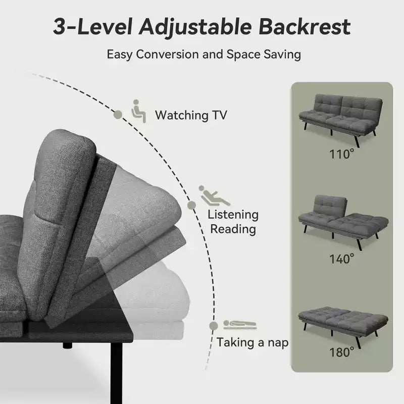 Dyonery 71 Sofa Bed Convertible Couch, Sofa Bed with Memory Foam, Adjustable Backrest & Armrests, Multifunctional Small Loveseat Sleeper Sofa
