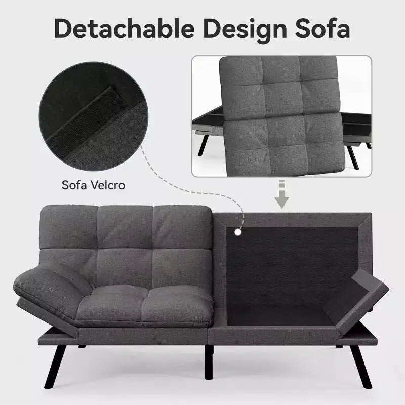 Dyonery 71 Sofa Bed Convertible Couch, Sofa Bed with Memory Foam, Adjustable Backrest & Armrests, Multifunctional Small Loveseat Sleeper Sofa