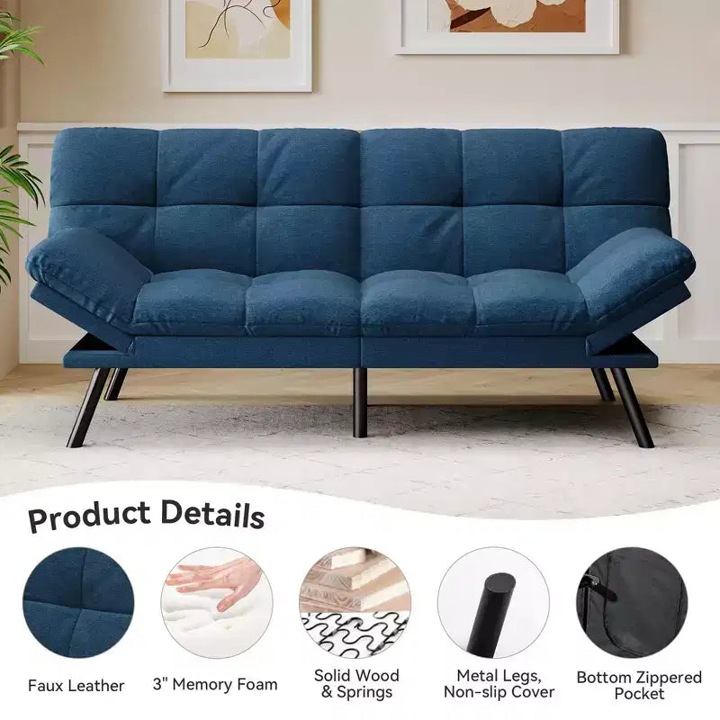 Dyonery 71 Sofa Bed Convertible Couch, Sofa Bed with Memory Foam, Adjustable Backrest & Armrests, Multifunctional Small Loveseat Sleeper Sofa
