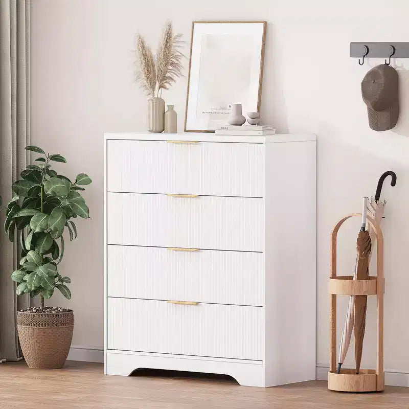 4 Drawer Dresser for Bedroom, 31.5W Wooden Chest of Drawers with Gold Handle, Storage Dresser Organizer, Closet Dresser for Bedroom Hallway